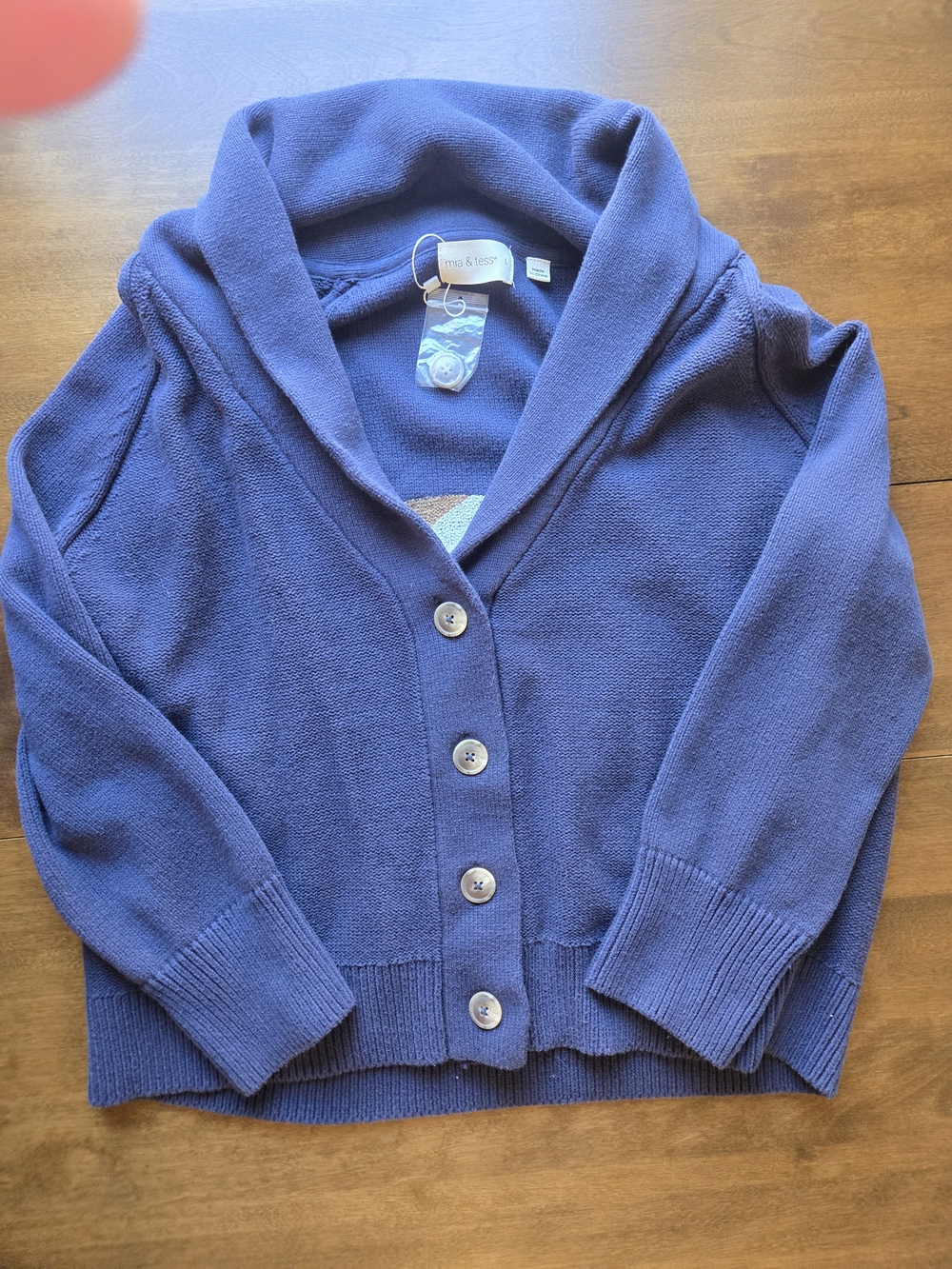 Mia & Tess Navy Football Sweater Cardigan Large Button Front Cozy Graphic Preppy - Picture 2 of 6